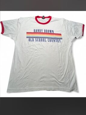 Tultex White retro style Randy Brown band shirt, country, L